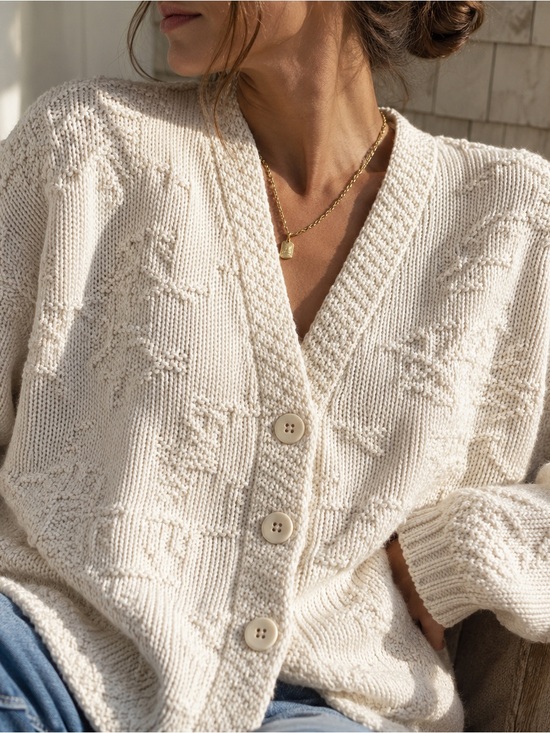 L.L. Bean Sweaters - Vintage L.L.Bean USA Cotton Textured Knit Cardigan Sweater Oversized Ivory M